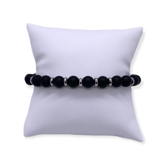 NWT Wool + Pepper Co. Mens Matte Black & Sterling Silver Bracelet - Picture 1 of 5